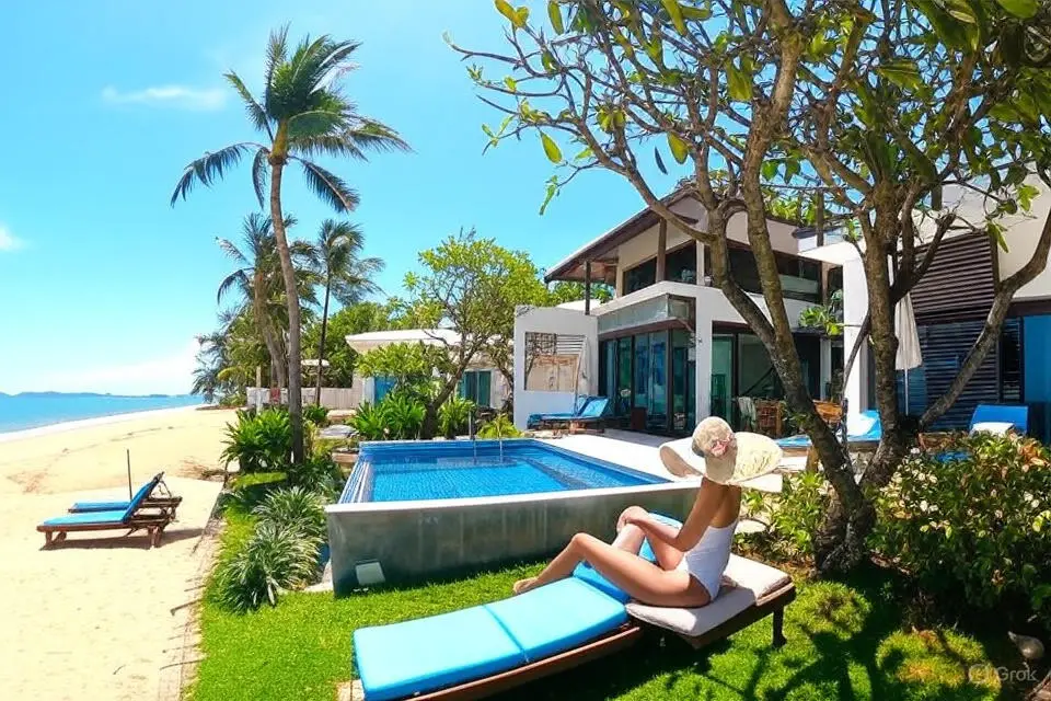 The Art of Disconnection: A Guide to the Ultimate Digital Detox 2 A woman reads a book on the terrace of the Samet View Luxury Villa, a key location in our digital detox travel guide.