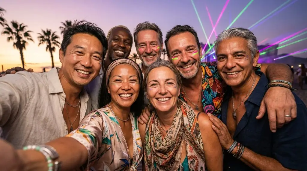 Friends enjoying Tomorrowland Thailand 2026 – book a private beachfront villa near Wisdom Valley Pattaya